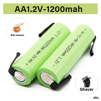 100% Prvotne 1,2 V baterije AA 1,2 V Baterijo za ponovno Polnjenje, 1200mah, AA NiMH, s Spajko Zatiči, DIY Električna zobna ščetka Brivnik
