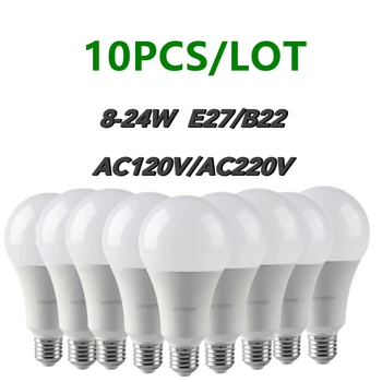 10PCS Led Žarnice Svetilke A60/A80 E27 B22 AC120V/AC220V Svetlobe Resnična Moč 8W-24W 3000K/4000K/6000K Sijalke Za Dom in Pisarno Razsvetljavo