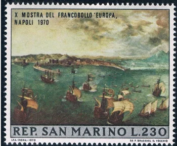 1Pcs/Nastavite Novo San Marino Post Žig 1970 Slavni slika Neaplju Bay Flote Znamk BREZ prilepke