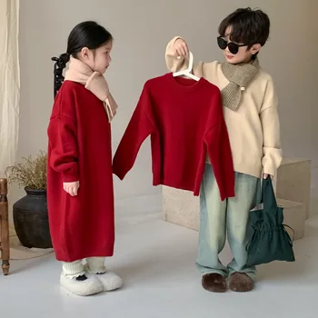2023 Korejski Pozimi Otrok Brat Obleko Pulover Zgostitev Runo Fant, Fant, Puloverji Dolg Rokav Priložnostne Malčka Dekle Z Dolgimi Pulover