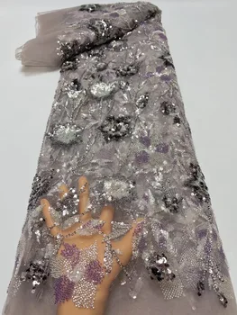 3D cvet Sequins Čipke Tkanine 2023 5 Metrov Visoke Kakovosti francoski Nigerijski Ženina Čipke Tkanine Za Šivanje Obleko Poročno zabavo