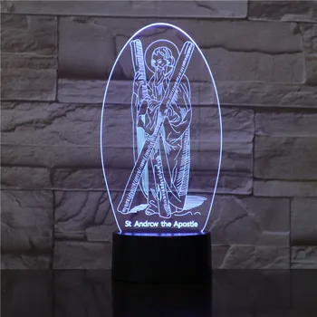 3D Vision 7 Barvo ST Andrew Apostol Modeliranje Led Namizna Svetilka Darila Usb Jezus Križ Postelji Dekor Night Light Osvetlitev 1795