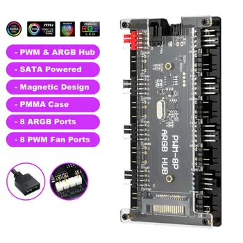 5 3 Pin ARGB Fan 4-pin ARGB 4-pin PWM 10 Hub Razdelilnik SATA Napajalni Kabel Podaljšek Adapter za Nadzor Hub, PC RGB Ventilator Hladilnika