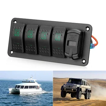 5 Banda Preklop Rocker Switch Ploščo z USB Voltmeter Za Avto, Čoln Morskih Tovornjak LED Rdeča Zelena