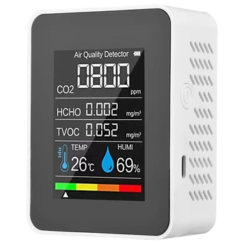 5 v 1 Kakovost Zraka Monitor TVOC HCHO Temperatura Vlažnost CO2 Meter, USB za Polnjenje CO2 Detektor Bela