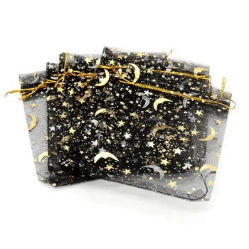 50pcs Gazo vrečko star-moon črna vrečke 9*12 cm posebna oblika organza paket bronzed poročno darilo sladkarije nakit nakit paket