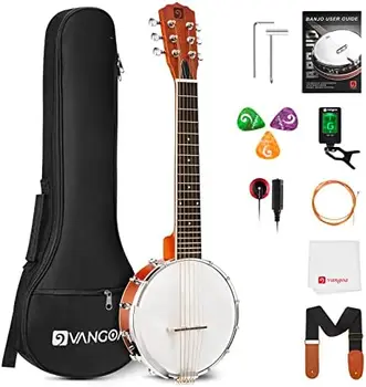 6 String Banjo Kitare 26 Inch, Prenosni Potovanja Banjitar Mini Banjo Začetnike Komplet z Roko Ostalo, za Najstnike, Odrasle Starter