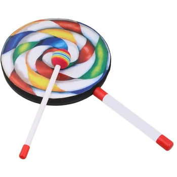 8Inch Lollipop Oblika Bobna s Kladivom Mavrica Glasbe Ritem Instrumenti Otroci Baby Otroci Igrajo Igrača