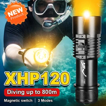 9000LM Profesionalno Potapljaško Svetilko XHP120 800m Podvodno Potapljanje Baklo IPX8 Nepremočljiva Potapljaško Luč Z 26650 Baterije