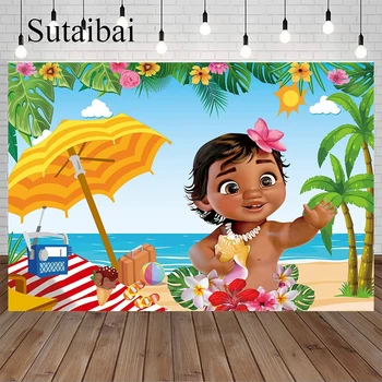 Baby Moana Ozadje Poletje Hawaiian Beach Palme Modro morje, Foto Ozadje za Otroke Baby Tuš Princesa Dekleta Rojstni dan