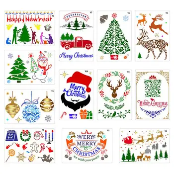 Božič Slikarske Šablone Prijavite Matrice Matrica Predloge Za Kartico Izdelava Zimske Počitnice DIY Dekor 12pcs Slikarske Šablone Set