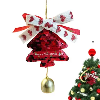 Božično Drevo Majhen Zvon Obesek Umetniške Božično Drevo Obesek Z Rdečo Bleščica In Bell Soba Okraski Za Okna Božič