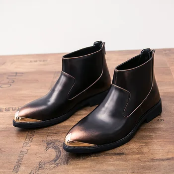 Britanski Stil za Moške Chelsea Škornji Kakovosti Moda Zip Usnje Škornji Moški Konicami Prstov Obleko Čevlje Človek Visoki Vrh Luksuzni Čevlji 2024