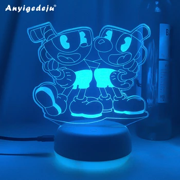 Cuphead Mugman Igro 3D Led Lava Svetilk RGB Neon Baterije Nočne Luči Cool Darila Za Prijatelje, Igralna Soba Tabela Desk Pisane Dekor