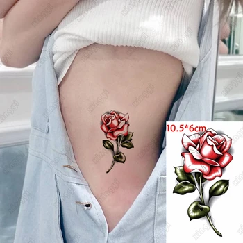 Cvetje Nepremočljiva Začasni Tattoo Nalepke Rdeče Rose Peony, Dekleta, Otroci Tattoo, Body Art Stopala Vodo Prenos Flash Tatto Ženske Moški