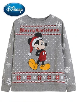Disney Majica Elegantna Moda Mickey Mouse Vesel Božič Risanka Pismo Tiskanja Žensk O-Vratu Pulover Dolg Rokav Vrhovi Skakalec