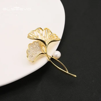 GLSEEVO Retro Elegantno Ginkgo Leaf Broške za Ženske svate Cvet Broške Pin Moda High-end Dodatki