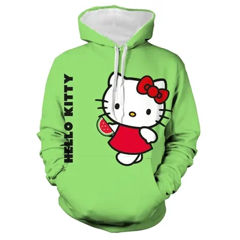 Hello Kitty Sanrio Kawaii Kuromi Pomlad Moda Risanka Moda Kapičastih Pulover Vrh Y2K Ohlapen Pulover Nekaj Design Majica