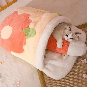 Japonski Sakura Toplo Mačka Posteljo Mačka Spalna Vreča, Globoko Spanje Zimske Pasje Hiše Mačke Gnezdo Blazine Z Odstranljivo Blazino Izdelki Za Hišne Živali