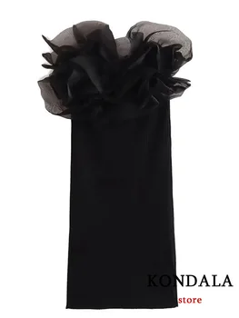 KONDALA Seksi, Elegantna Črna Ženske obleke Trdna Pletene Zadrgo Organza Tulec Kratek Stranka Obleko Modne 2023 Poletje Elegantno Vestidos