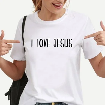 Ljubim Jezusa Majica Srčkan Christian Majica Verske Srajce Kristjani Vere Majica Jezus Majica