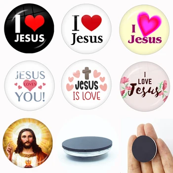 Ljubim Jezusa Simbol 30 MM Steklo, Hladilnik Magneti, Steklo, Kristal, Magnetne Nalepke, Hladilnik Dekoracijo Doma Dekor
