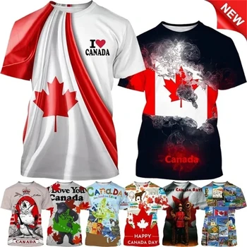 Ljubim Kanada Zastavo Grafični T Shirt Za Moške Oblačila Kanadski Emblem Tee Srajce Unisex Ženske 3D Srečen Dan Kanada Tisk T-shirt
