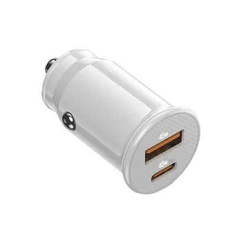 Mini USB Avto Polnilec za Hitro Polnjenje USB C Avto Polnilec, QC 4.0 45W 5A Tip PD Hitro Polnjenje Telefona Polnilnik(Svetlo Belo)