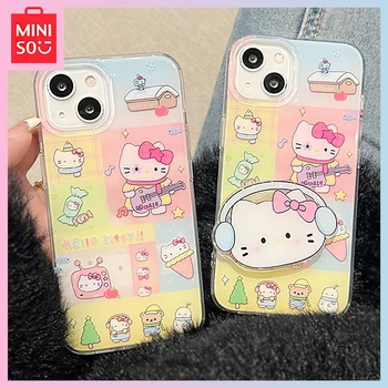 Miniso Sanrio Hello Kitty Kawaii Iphone15/14Promax s Stojalom Anti-Padec 13Pro All-Inclusive 12/11 Primeru Telefon Dekleta Darilo za Rojstni dan