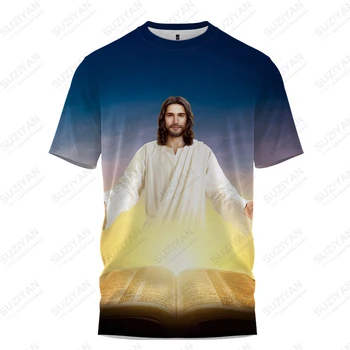 Moške Jezusa Kristusa 3D Print majica s kratkimi rokavi Summer Fashion Design, Cool T-shirt Obleko Harajuku Ulične Prevelik Edinstveno T-shirt Vrhovi