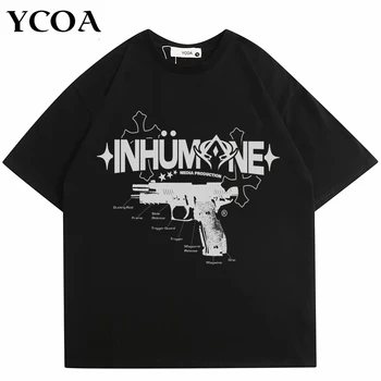 Moške Majice Prevelik Bombaž Goth Vrhovi Tees Grafični Grunge Y2k Hip Hop Korejski Moda Harajuku Black Unisex Ulične Oblačila
