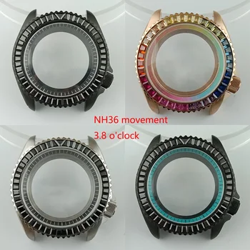 NH36 3.8 uri gibanja 41mm diamond 007case z izboljšano dome steklokeramično ploščo, primeren za NH35 NH36 gibanje 3.8 center