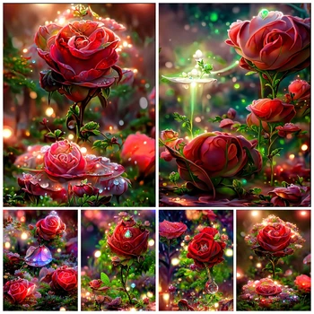 Nov Prihod 5D DIY Diamond Slikarstvo Sanje Rdeče Vrtnice Cvetovi Polno Nosorogovo Mozaik Vezenje Navzkrižno Šiv Kit Doma Dekor WE1485