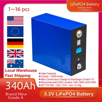 Nova LiFePO4 Baterije 4/8/16PCS 3.2 V 340Ah Visoka Zmogljivost Celice Čisto Nov Razred A 6000 Ciklov RV EU NAS brez Davka Z Brezplačno Zbiralke