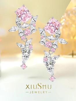 Novi Cvet Uhani Vdelan z rožnatimi Diamanti, Svetlobno Razkošje Uhani, Vsestranski, Majhne in Elegantne Ženske