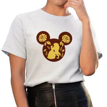 Novi Izdelki, Lepotica In Zver Disney Mickey Mouse Glavo Serije Ženske Korejski Slog T-Shirt Kawaii Tiskanje, Vzorec Moda