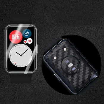 Ogljikovih vlaken Nalepke Nazaj Zaščitno folijo Kože TPU Sprednje Steklo Screen Protector Kritje Za Huawei Watch Fit Smartwatch Varstvo