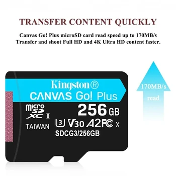 Original Kingston Platno Pojdi! Plus Kartico microSD High Speed 4K Pomnilniška Kartica 64GB 128GB 256GB 512GB UHS-1 A2 za Pametni telefon