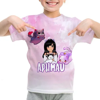 Poletje Otrok 3D Cartoon T-shirt Aphmau 3D Tiskanje Fantje Majica s kratkimi rokavi Dekliška Vrhovi O-vrat Tee Otroci Priložnostne majice Otroci Oblačila