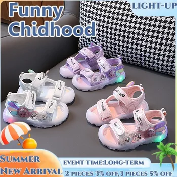 Poletni LED Sandale za Dekleta, Toe-zaviti Anti-Kick Plaži Čevlji za Malčke,PU Prvi Hoja,Starosti 1-6,otroška Obutev