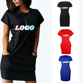 Prilagodite Svoj Logotip Poletje Barva Elegantno T-shirt Obleko za Ženske Slim Kratek Rokav, O-Izrez Obleke Vzročno Seksi Mini Krilo