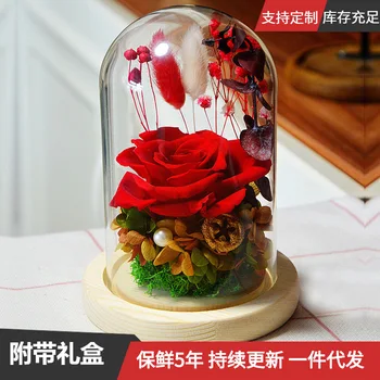 Qixi Valentinovo Konzervirane Sveži Cvet steklen Pokrov Končal Rose Konzervirane Cvetje Posušen Cvet šatulji