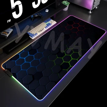 RGB Gaming Mousepad Geometrijske Miško Preproge LED Velik Igralec Mousepads XXL Tipkovnico Blazine Svetlobna Desk Mat Mouse Pad Backlit