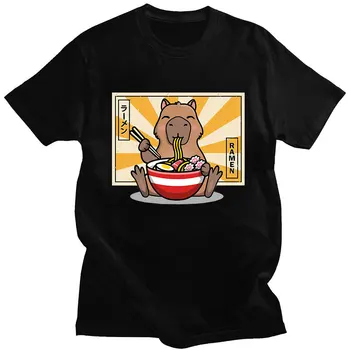 Smešno Ramen Capybara T Shirt Živali Anime Grafični Majice S Kratkimi Rokavi Moški Ženske Bombaž Priložnostne Prevelik Tees Pari Harajuku Ulične