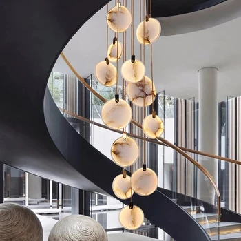 Sodobna Marmorja Crystal LED Lestenci Za Stopnišče, Dnevna Soba Luksuzni Krog Cristal Viseče Svetilke Vile Dolge svetlobna telesa