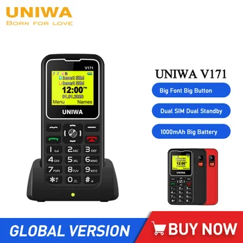 UNIWA V171 Funkcija Telefon 2G GMS 1.77 Palčni Brezžični FM Višji Mobilni Telefon 1000mAh Brezplačno Polnjenje Dock SOS Starejših Ljudi mobilni telefon