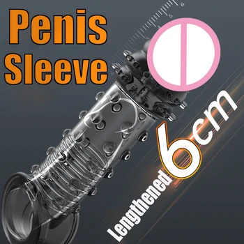Za večkratno uporabo Kondoma Razširitev 6 cm Penis Extender Vibrator Petelin Penis Rokav Širitev Zapozneli Izliv Moškega Spola Igrače