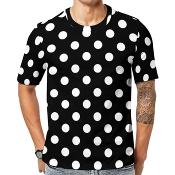 Črna In Bela Polka Dot Natisni T-Shirt, Trendovsko Sodobne Umetnosti Modni T-Majice Osnovne Tshirt Poletje Kratek Rokav Tees Velika Velikost 6XL