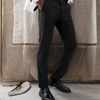 Črno moško Obleko Pantswith Strani Saten Trak Slim Fit Formalno Gospodje Hlače za Poroko in Zvečer Obrabe 2023 Na Zalogi