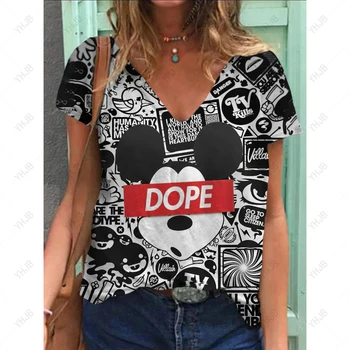 Ženska Majica s kratkimi rokavi Summer Fashion Majica Disney Minnie Mickey Mouse Tiskanja Priložnostne Vrh V Vratu Ulica Kratek Rokav Dnevno Svoboden 3D Rez